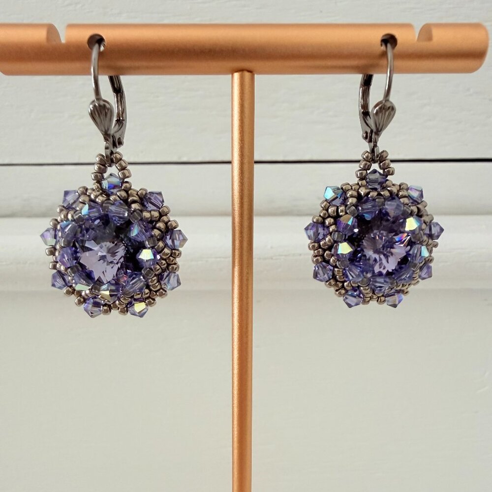 💜 Purple Crystal Beaded Drop Earrings | Handmade Statement Dangle | Dee’s Beads